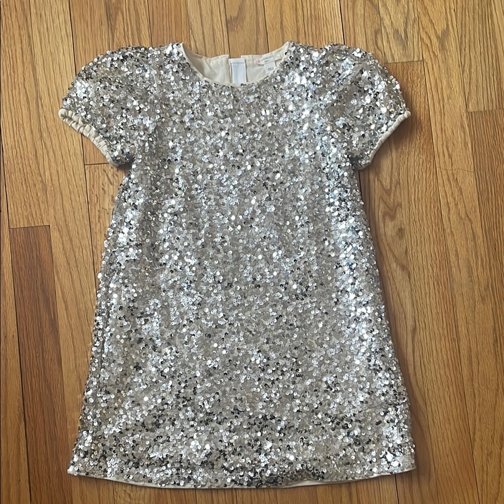 J crew Crewcuts Girls Silver Sequin Short Sleeve Dress size 7